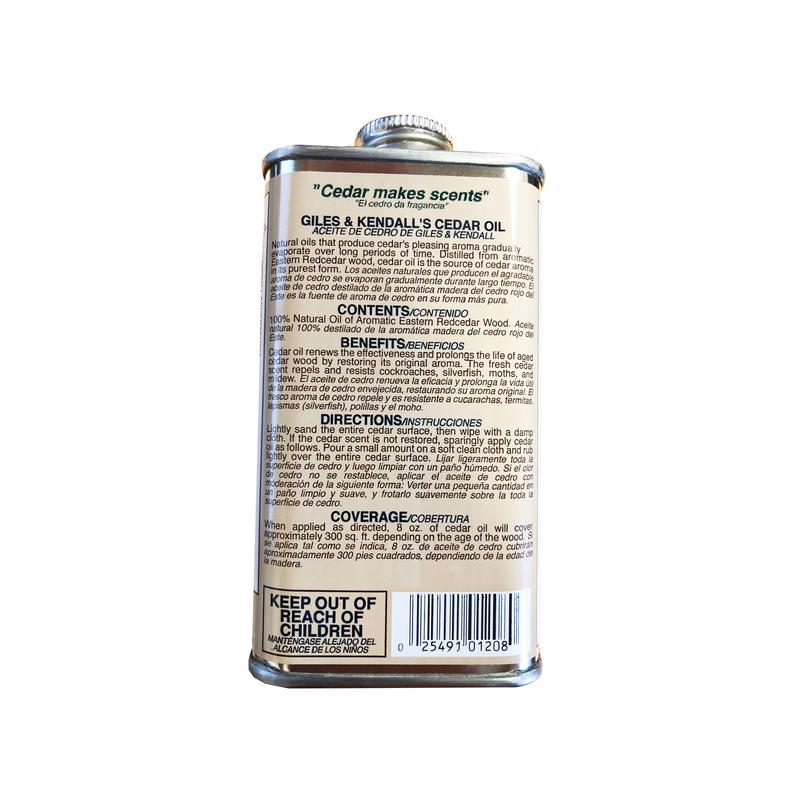 Giles & Kendall Low Luster Clear Oil-Based Cedar Oil 8 oz
