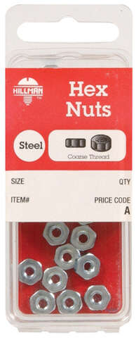 Hillman 10 in. Zinc-Plated Steel SAE Hex Nut 20 pk, Pack of 10