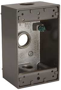Hubbell 5320-2 Weatherproof Box, 8.3 cu-in, 3-Outlet, 1-Gang, Aluminum, Bronze