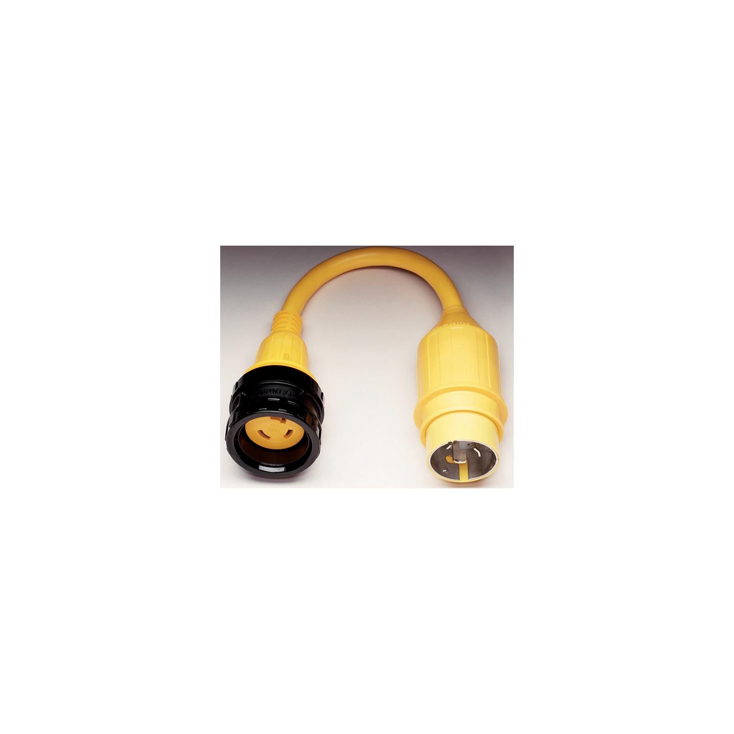 Marinco Standard Pigtail Adapter Dock Side Male 50A 125V Locking to Boat Side Female 30A 125V Locking With Sealing Collar System