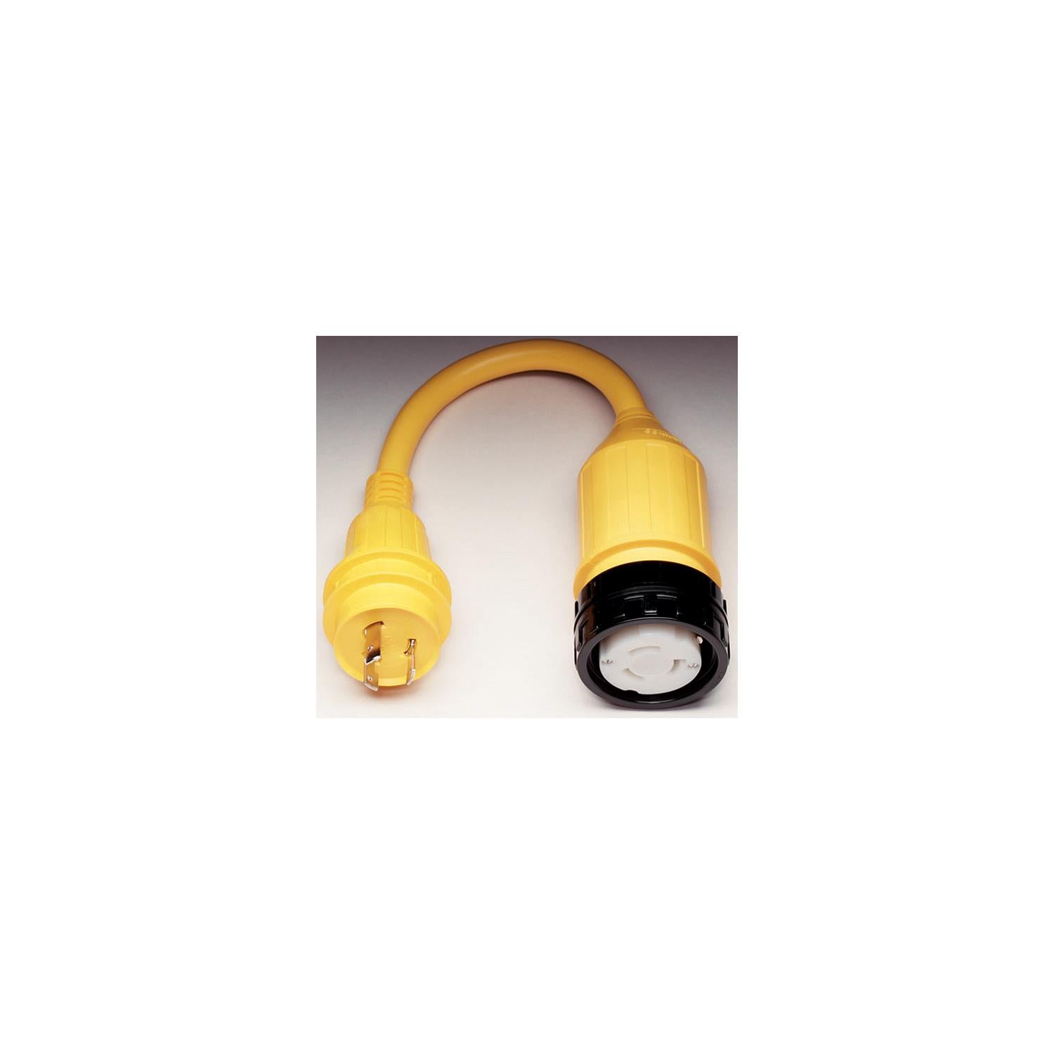 Marinco Standard Pigtail Adapter Dock Side Male 30A 125V Locking to Boat Side Female 50A 125V Locking With Sealing Collar System