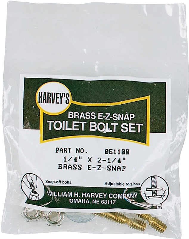 Harvey 51100 Bolt Set, 1/4 in Dia x 2-1/4 in L Dimensions, EZ-Snap, Brass