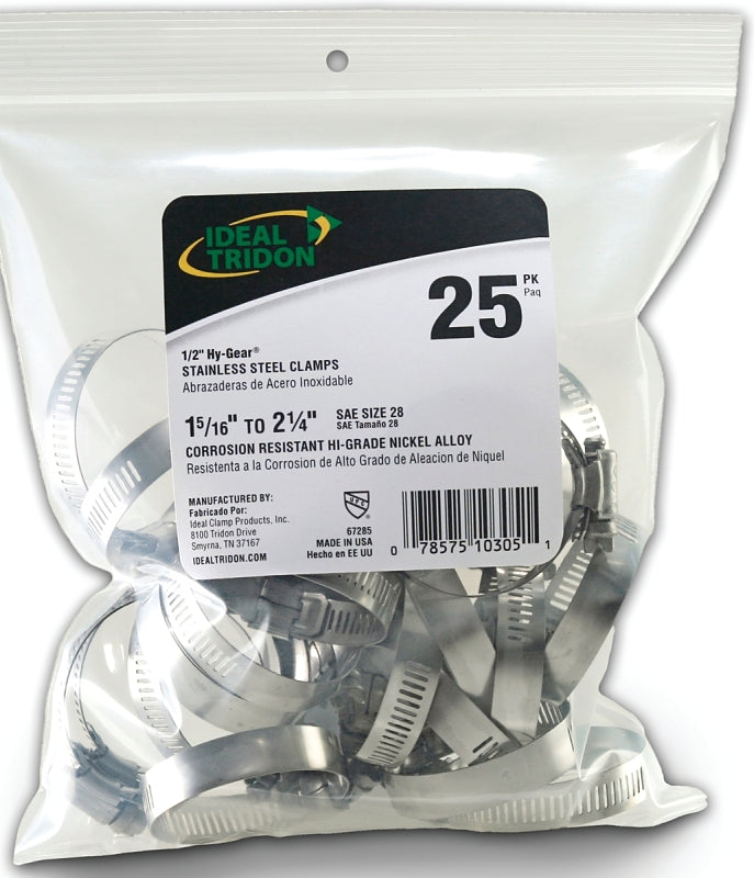 Ideal-Tridon Hy-Gear 67-6 Series 6728550 Worm Gear Hose Clamp, #28, 1-1/4 to 2-1/4 in, Stainless Steel