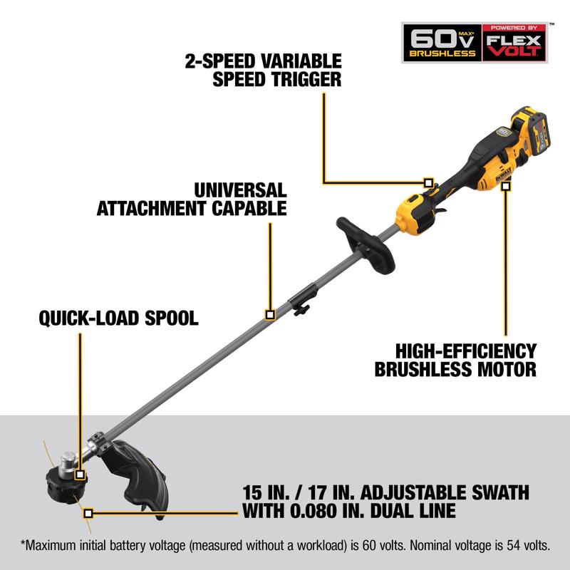 DeWalt 60V MAX 17 in. 60 V Battery String Trimmer Kit (Battery & Charger)