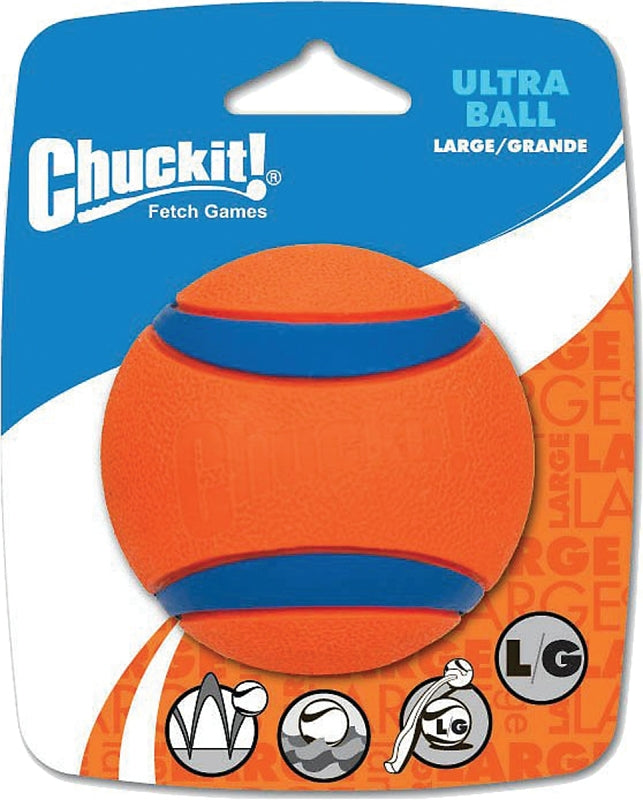 Chuckit! 17030 Dog Toy, Ultra Ball, L, Rubber, Blue/Orange
