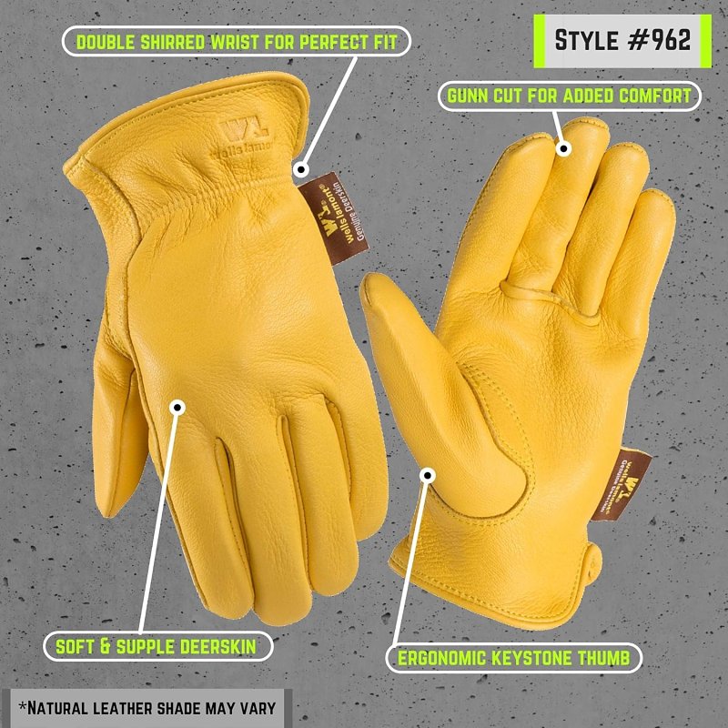 Wells Lamont 962-XL Gloves, Men's, XL, Keystone Thumb, Deerskin Leather, Gold/Yellow