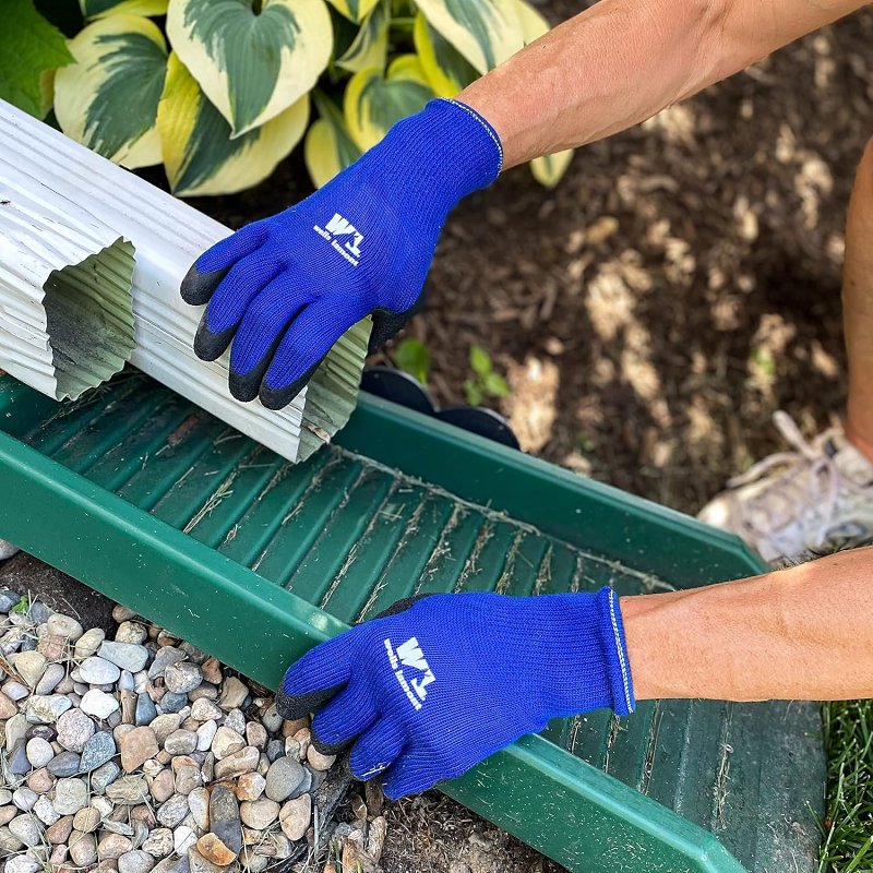 Wells Lamont 524L Work Gloves, Men's, L, Knit Cuff, Latex Coating, Cotton/Polyester Glove, Black/Blue