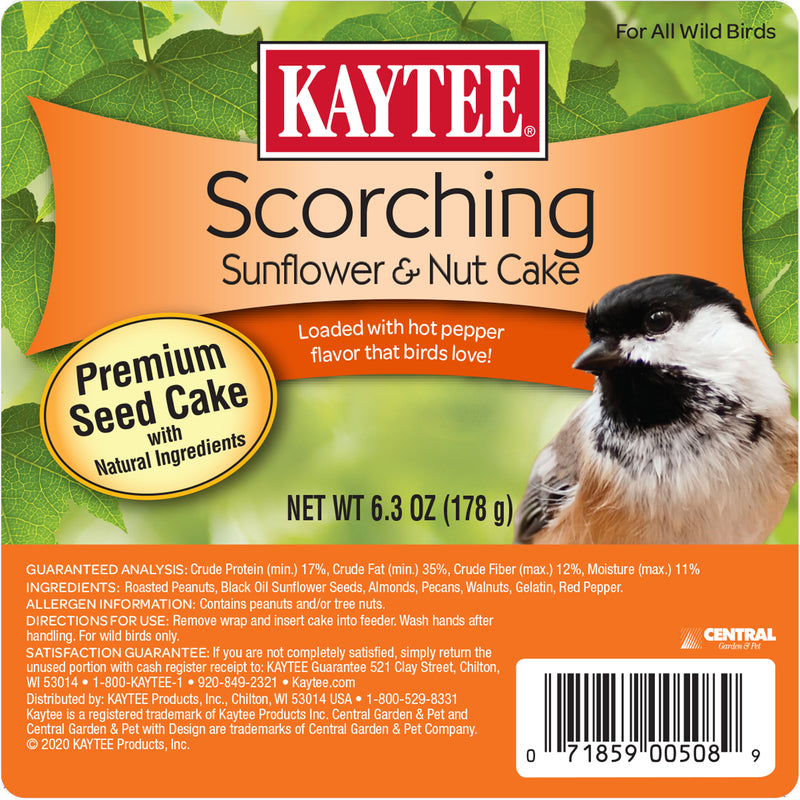 Kaytee Scorching Wild Bird Roasted Peanuts Seed and Nut Cake 6.3 oz, Pack of 12