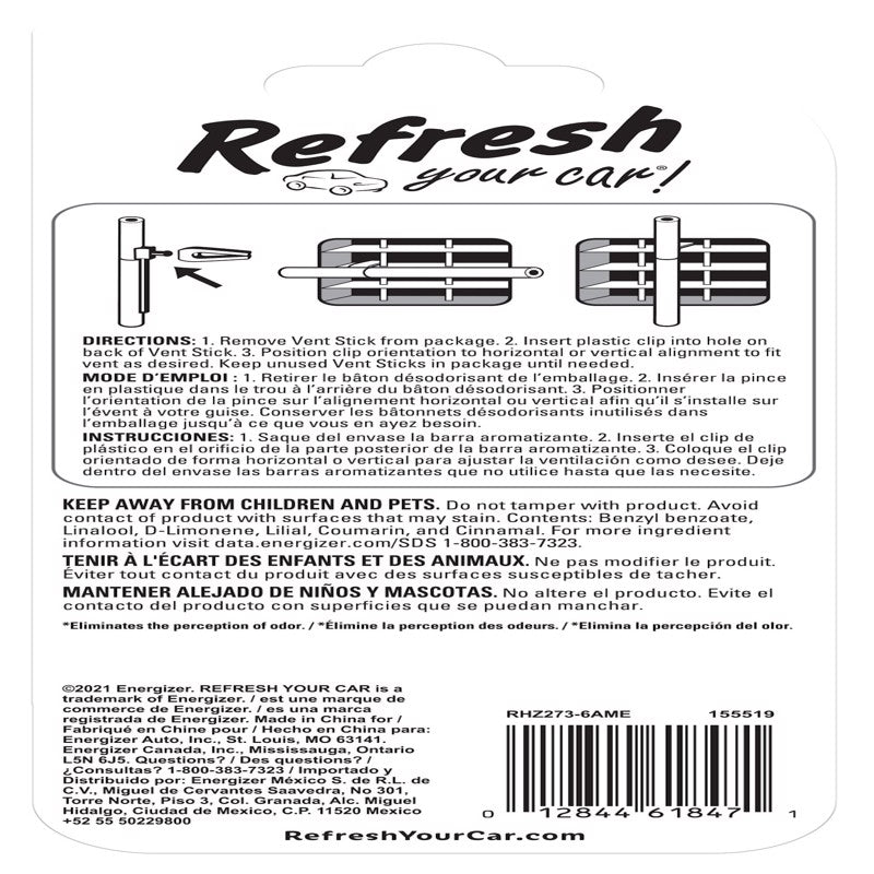 Refresh Your Car! Ice Storm Scent Car Vent Clip Solid 6 pk