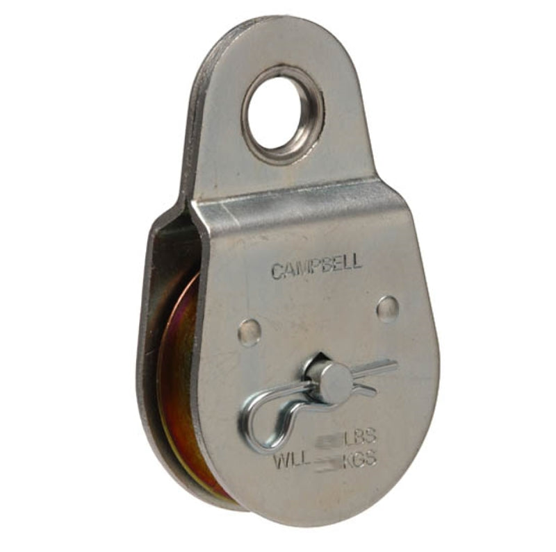 Campbell T7550401 Pulley, Single Sheave, 3/8 in Rope, 420 lb Working Load, 1-1/2 in Sheave