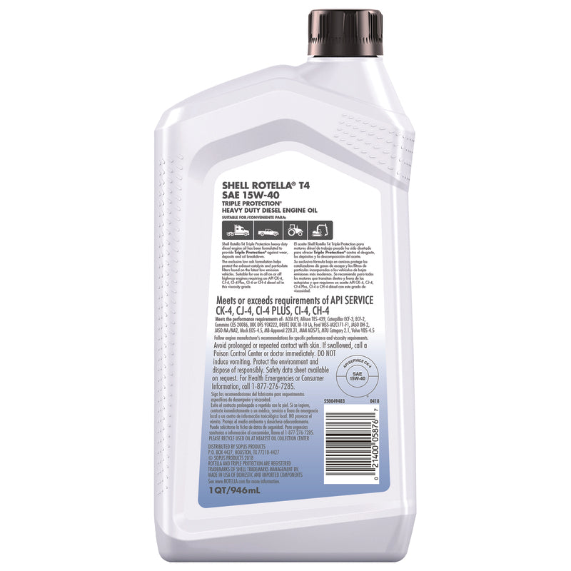 Shell Rotella 15W-40 Diesel Heavy Duty Engine Oil 1 qt 1 pk, Pack of 6
