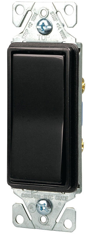 Eaton Wiring Devices 7500 Series 7501BK-BOX Rocker Switch, 15 A, 120/277 V, SPST, Lead Wire Terminal, Black