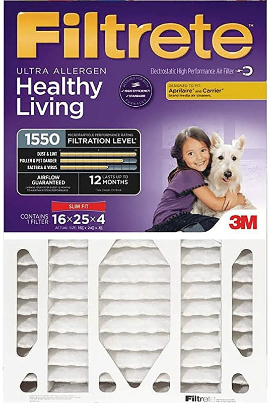 Filtrete NDP01-4S-4 Air Filter, Electrostatic, 4 in Thick, 25 in L, 16 in W, 12 MERV, 1550 MPR, 4/PK, Pack of 4