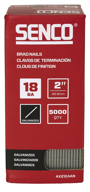 Senco AX21EAAN Series Nail, Glue Collation, 2 in L, 18 ga, Steel, Electro-Galvanized, Brad, Medium Head, Smooth Shank