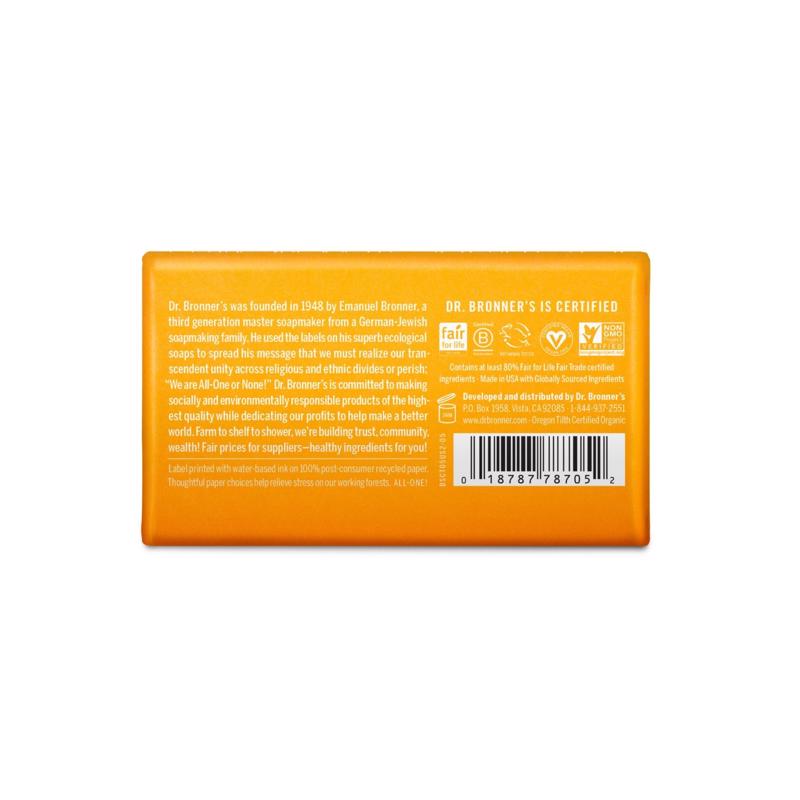 Dr. Bronner's Organic Orange Citrus Scent Pure-Castile Bar Soap 5 oz, Pack of 12