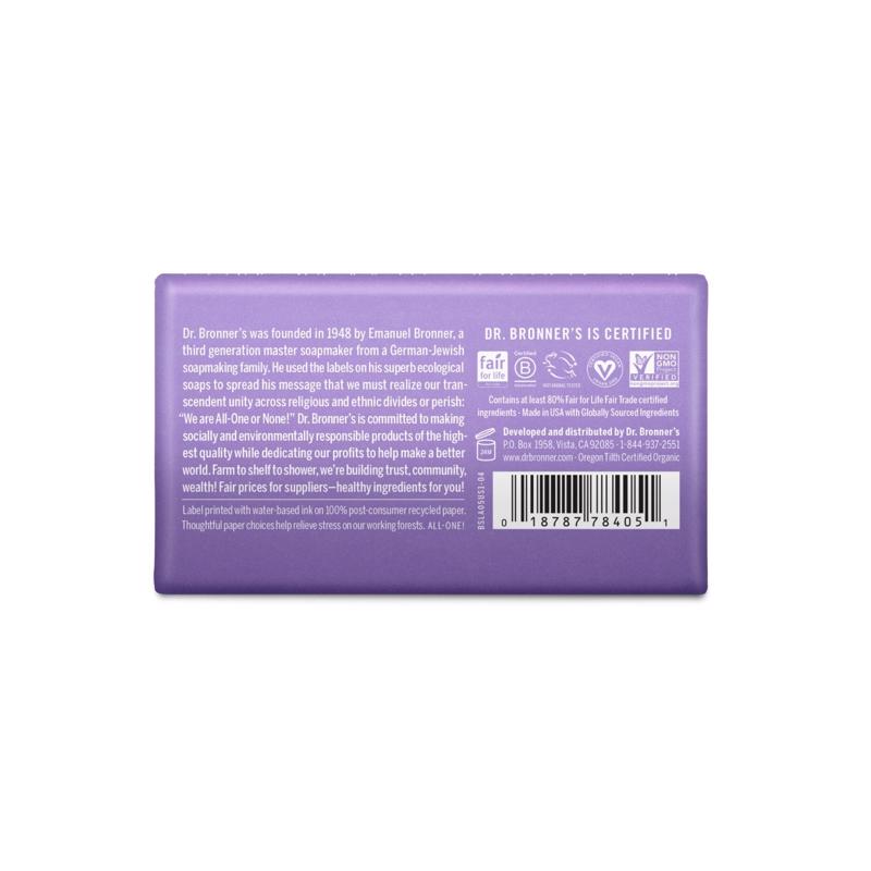 Dr. Bronner's Organic Lavender Scent Pure-Castile Bar Soap 5 oz, Pack of 12