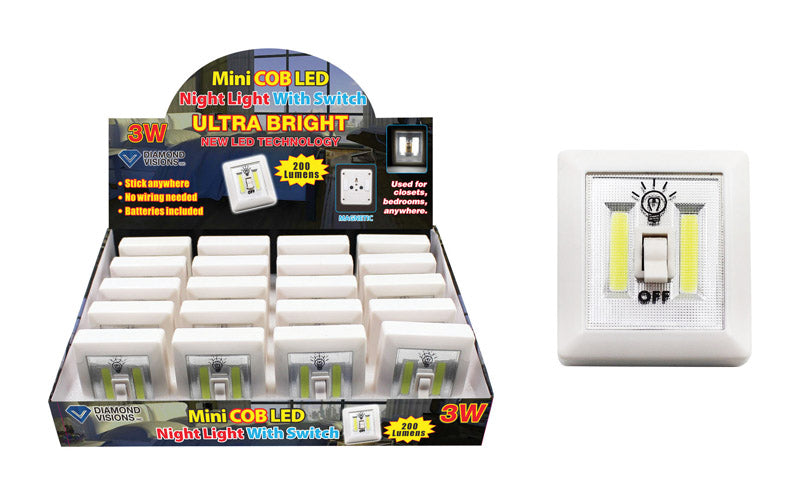 Diamond Visions Manual Battery Powered Mini COB LED Night Light w/Switch, Pack of 20