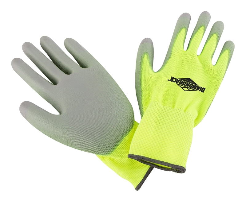 Diamondback PU6101 3-PAIR Touchscreen Hi Visibility Polyurethane Coated Palm Work Gloves, Yellow, Size: L, Pack of 12