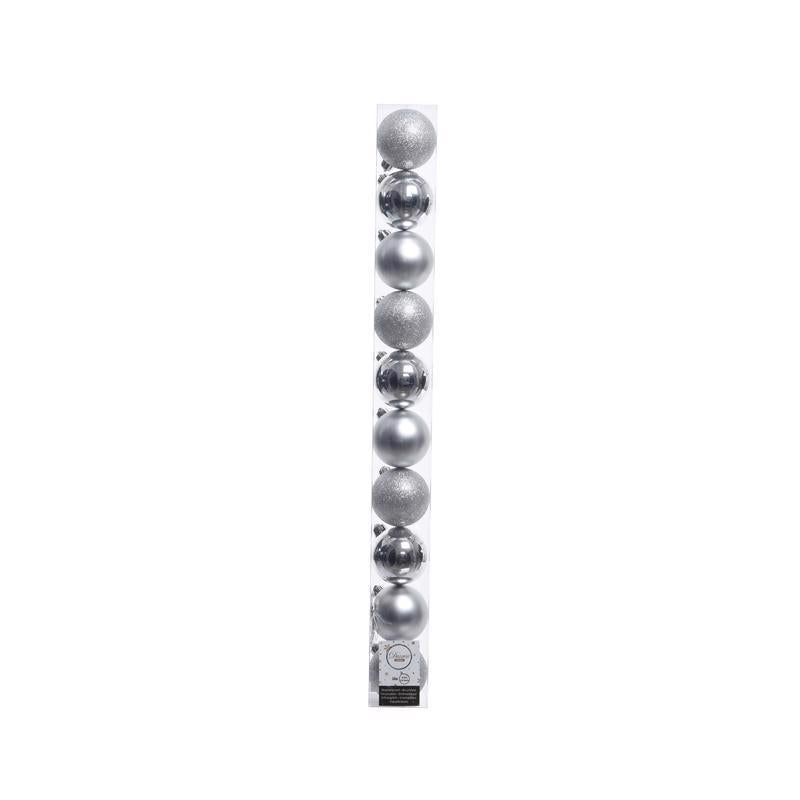 Decoris Silver Shatterproof Baubles Ornaments 2 in., Pack of 16