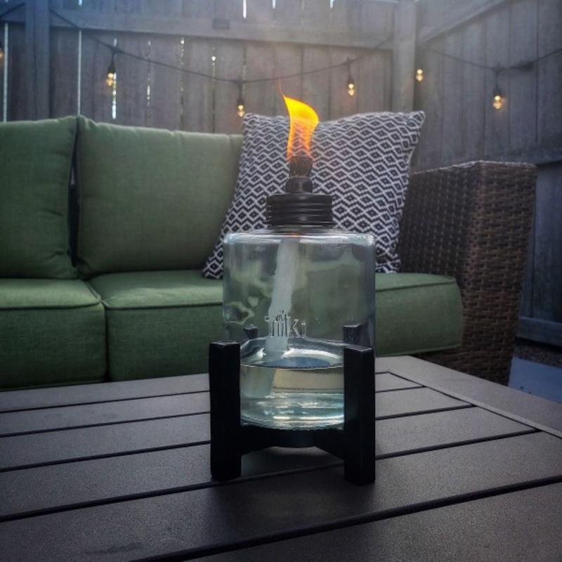 TIKI Black/Clear Glass/Metal 6.5 in. Elevated Tabletop Torch 1 pc, Pack of 6