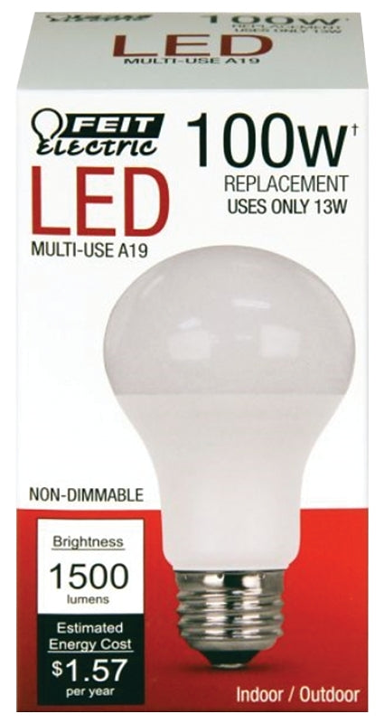 Feit Electric A1600/827/10KLED LED Lamp, General Purpose, 1500 Lumens, 15 W, A19 Lamp, 100 W Equivalent, E26 Lamp Base