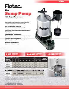 Flotec FPZT7350 Sump Pump, 7.3 A, 115 V, 0.5 hp, 1-1/2 in Outlet, 23 ft Max Head, 1380 gph, Zinc