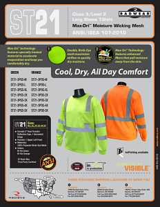 Radians ST21-3PGS-XL Safety T-Shirt, XL, Polyester, Green, Long Sleeve, Pullover