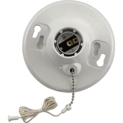 Leviton Plastic Incandescent Medium Base Pull Chain Socket 1 pk